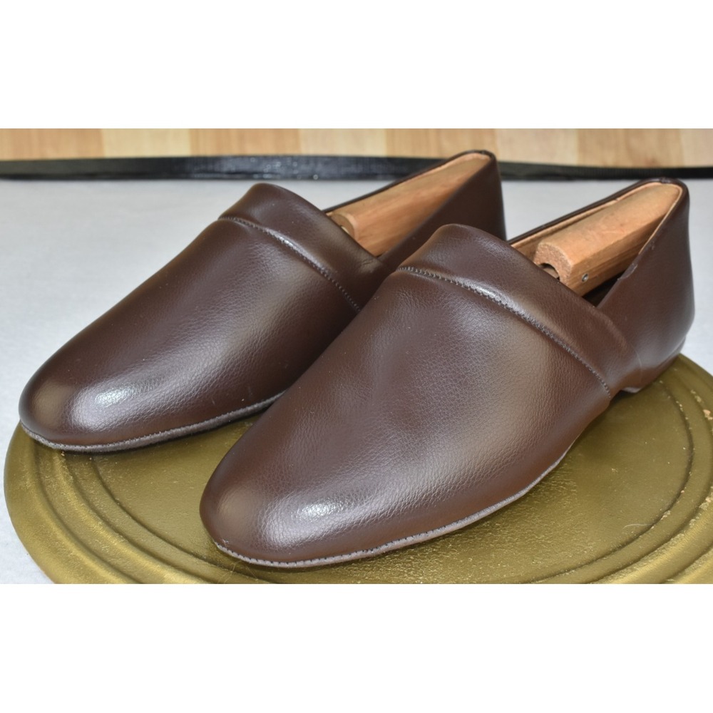 Vermont Country Store Men House Slippers Size 13 Brown Leather Slip On Indoor